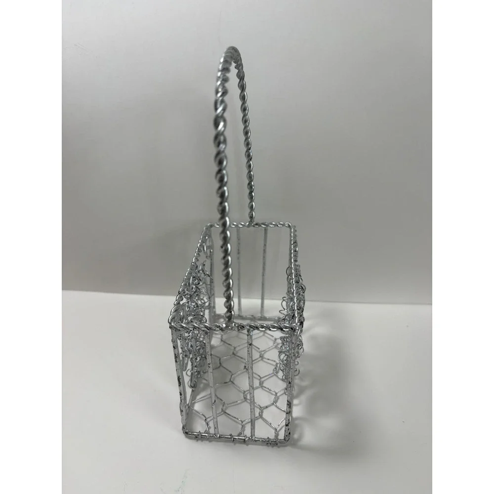Silver Wire Angel Basket Twisted Metal Handle Christmas Decor Holiday